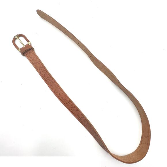 Tooled Leather Belt The Ritz Accessories Floral Motif Tan